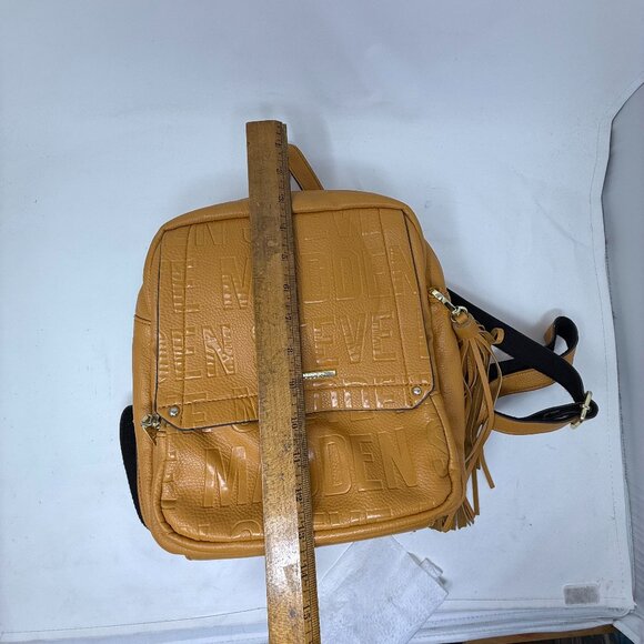 Steve Madden Mustard Yellow Faux Leather Embossed Logo Mini Backpack  Tassel - Picture 10 of 10
